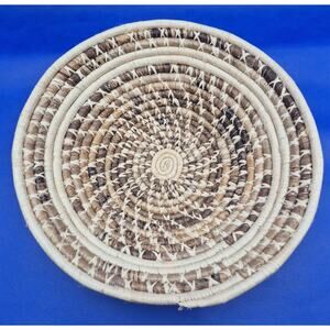 Vintage Hand-Woven Natural Fiber Basket Muted Earthtones 12.5x3.5"